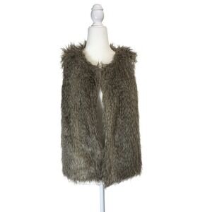 Oona & Maud Women Brown Shaggy Faux Fur Vest Open Front Size Medium V8971